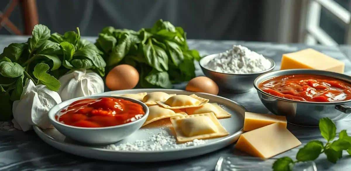 Ingredientes para Ravioli de Ricota e Espinafre